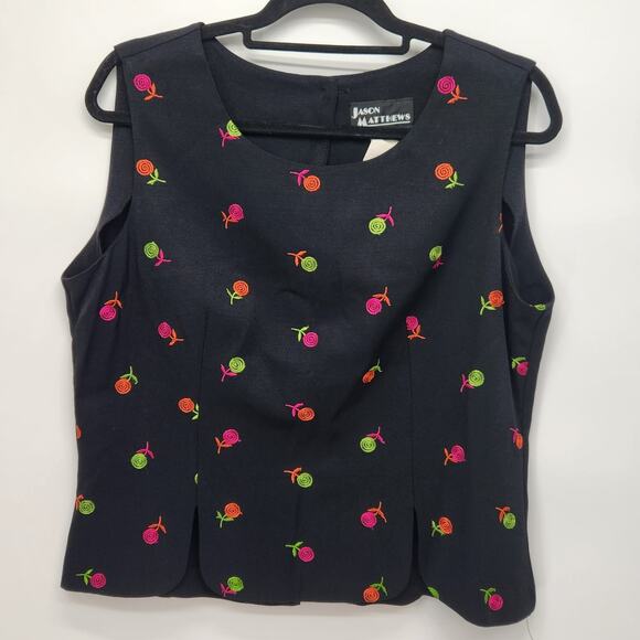 Jason Matthews Tops - VTG. Jason Matthews Black‎ Floral Embroidered Sleeveless Blouse Women's L